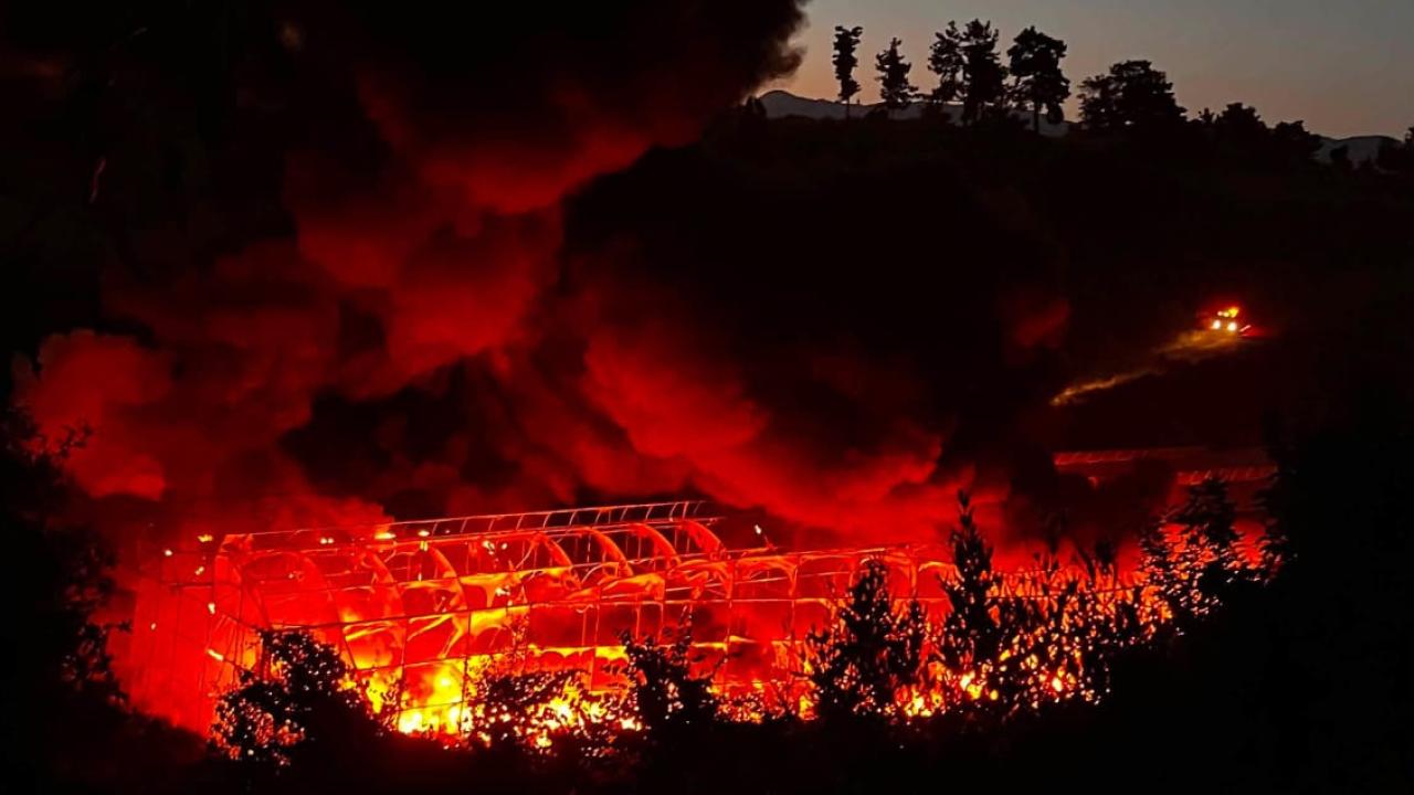 Antalya'da depo olarak kullanılan serada yangın