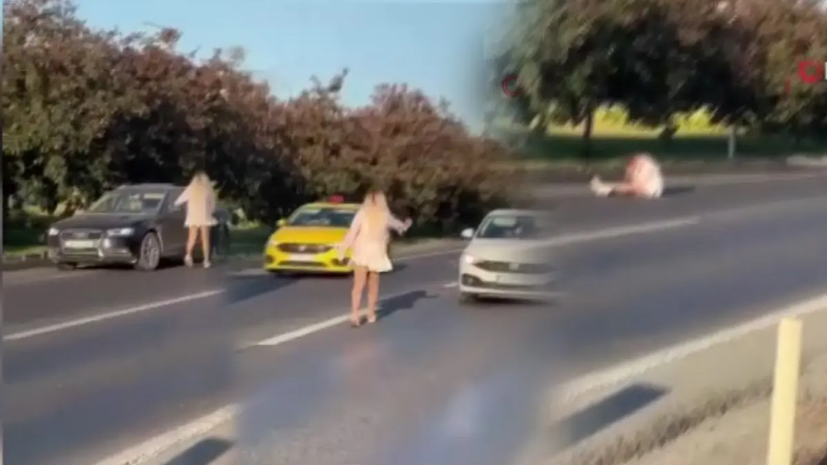 E-5'te yürekleri ağza getiren anlar! Araçların önüne atladı