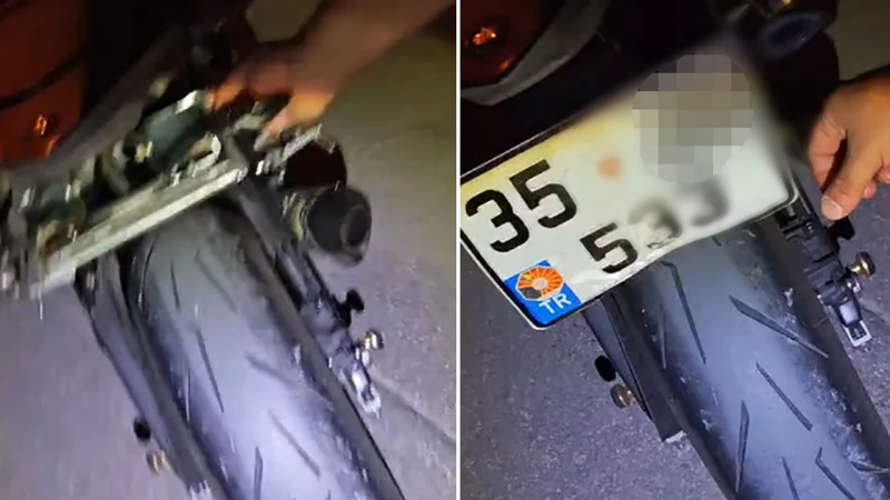 Polisin dikkatinden kaçamadı: Katlanır plakalı motosiklet trafikten men edildi