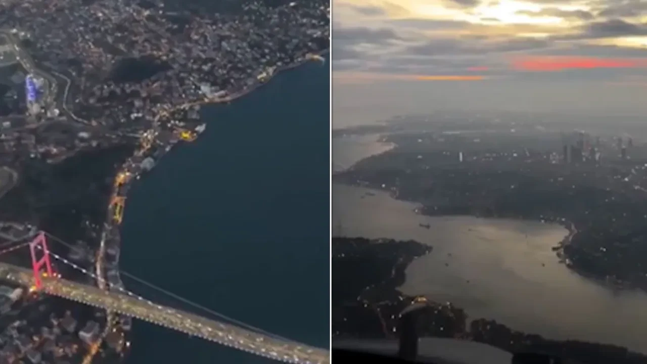 Pilotun kokpitinden nefes kesen İstanbul manzarası! Her saniyesi hayran bıraktı