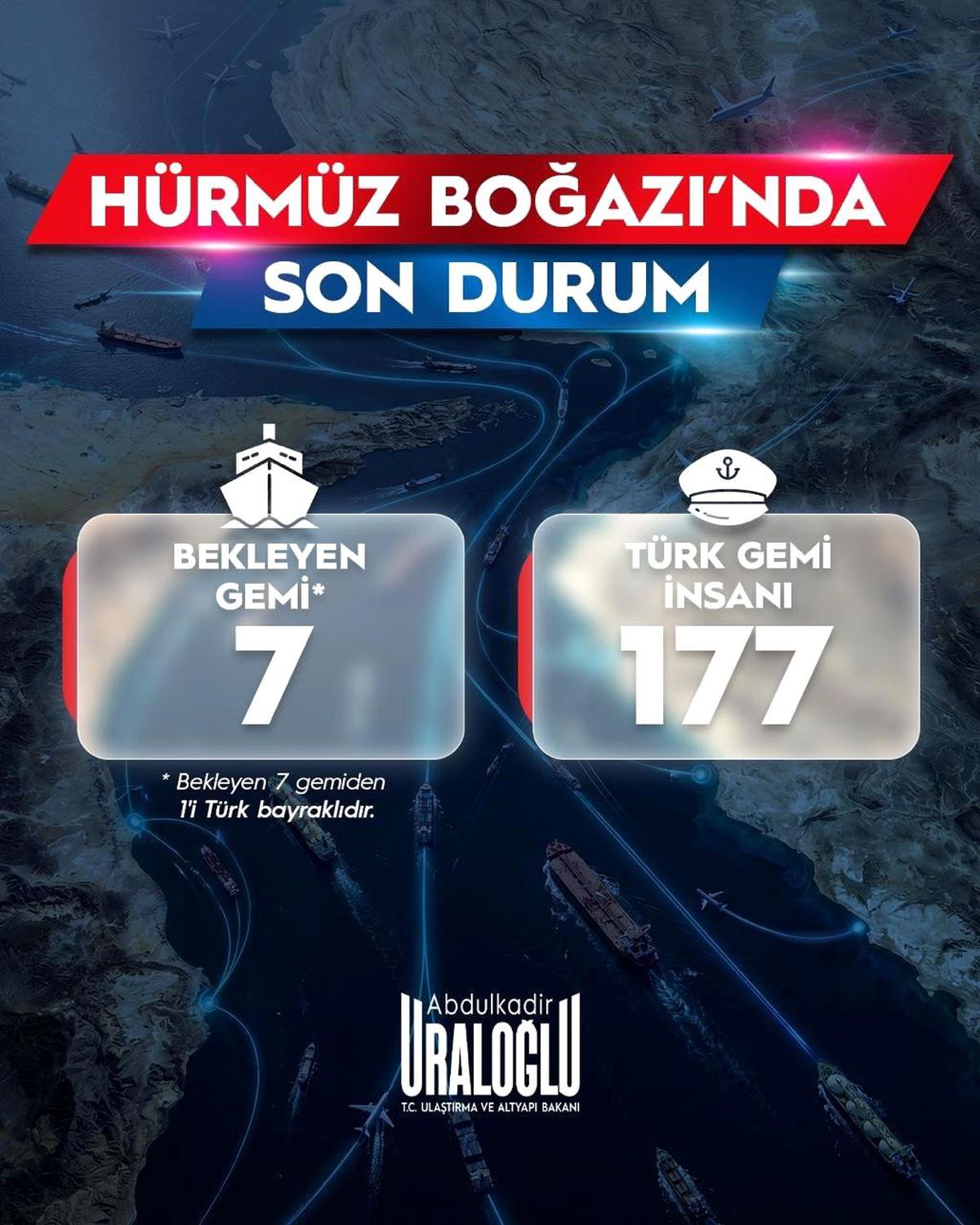Bakan Uraloğlu: "Savaş başladığından beri Hürmüz Boğazı'ndan Türk sahipli 11 gemimiz güvenli şekilde geçti"