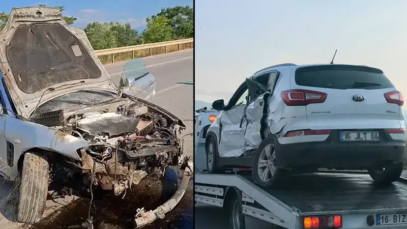 Bursa'da takla atan otomobil karşı şeritten gelen ciple çarpıştı: 2 yaralı