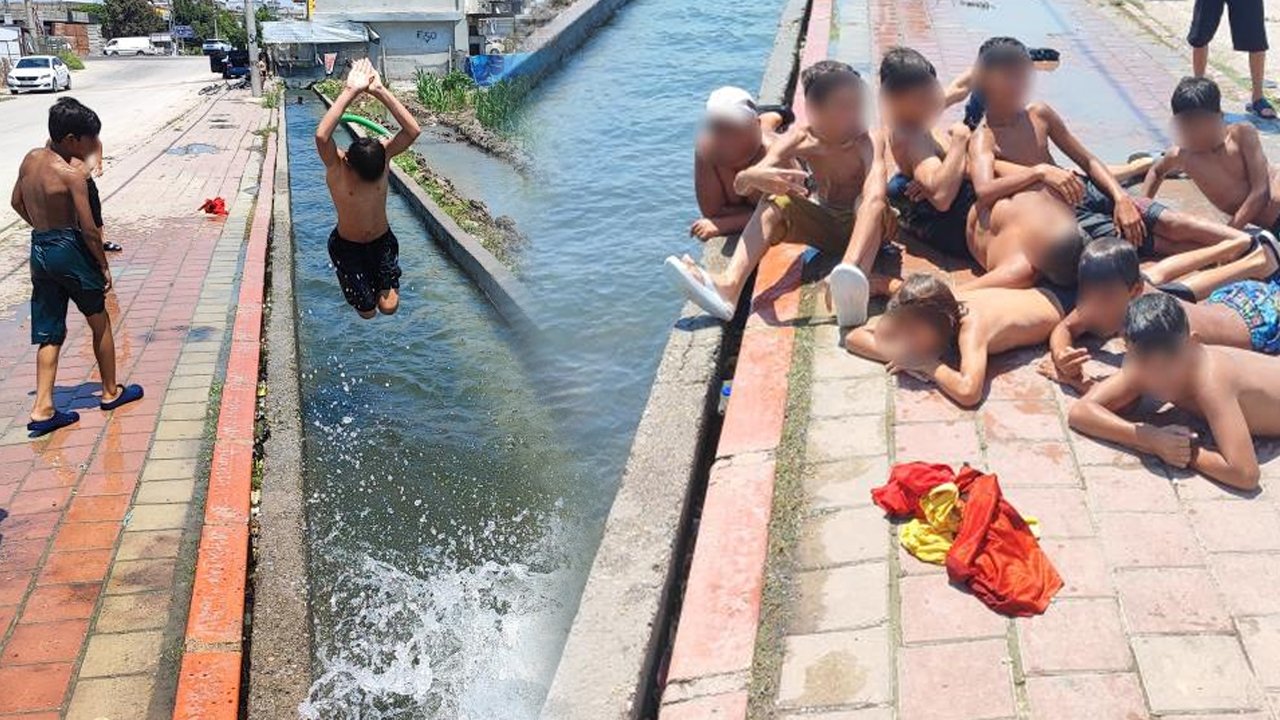 Adana'da kaldırımlar plaja döndü! "Burası daha az tehlikeli" deyip oraya koştular!