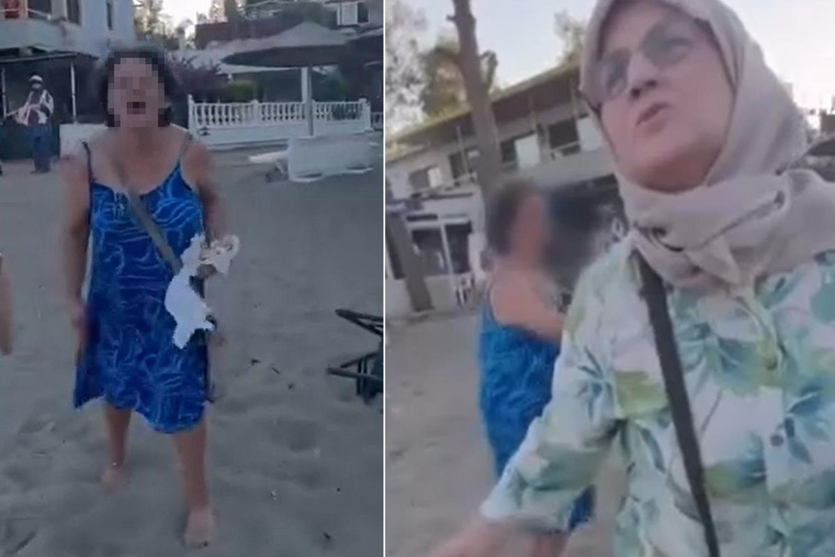 Plajda oturan başörtülü anne ile kızına saldıran kadın asıl şimdi yandı
