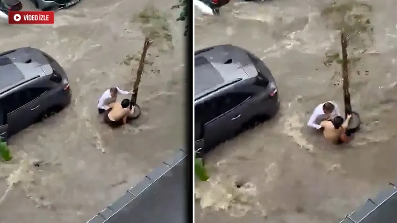 İstanbul'da sağanak kabusu! Akıntıya kapılan genç kadının ölümden döndüğü anlar kamerada