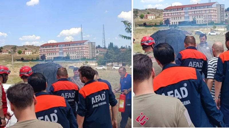 Okul önünde alev alan araca AFAD ekiplerinden hızlı müdahale