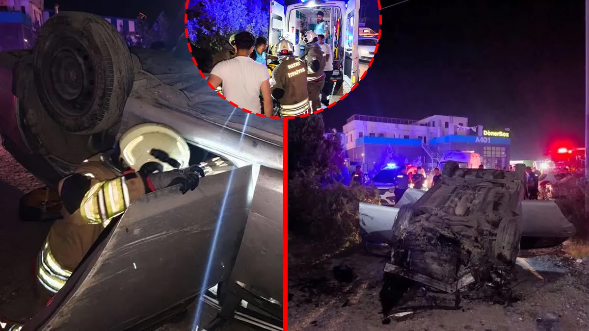 Hatay’da feci kaza! Otomobil direğe çarparak taklalar attı: Yaralılar var!