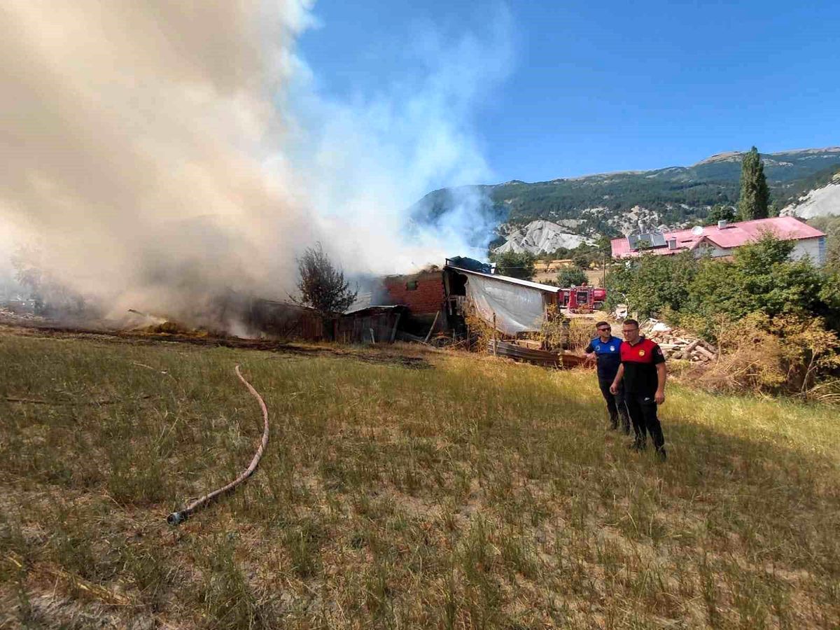 Bolu'da ahır ve samanlık alev alev yandı: Ekipler ve köylüler seferber oldu