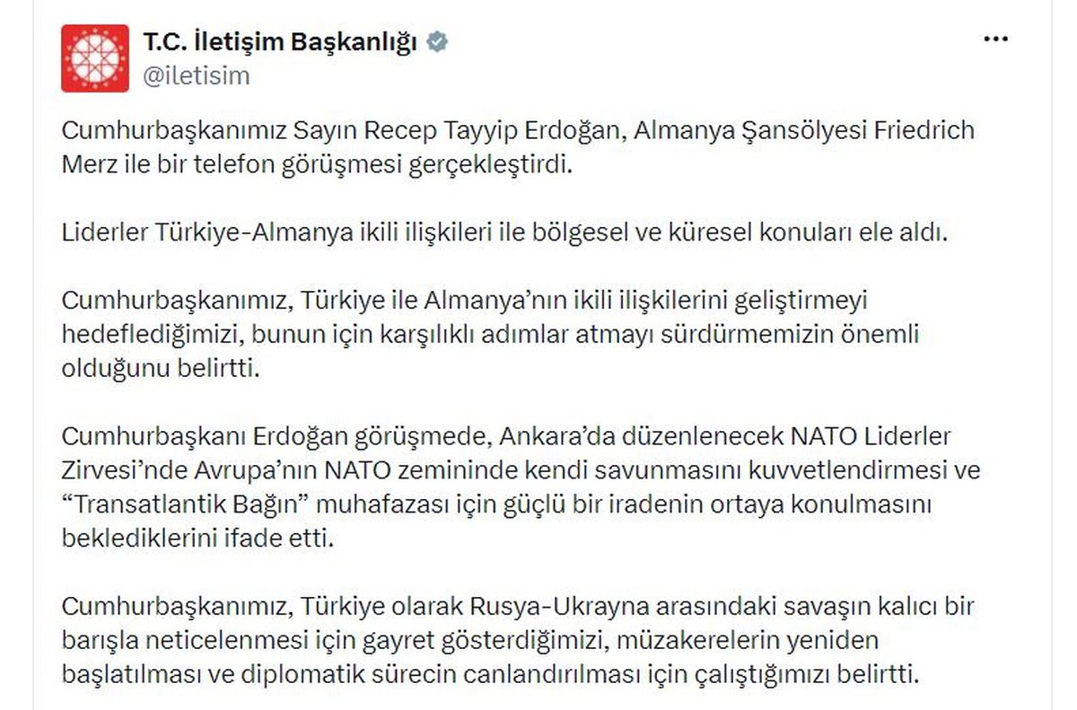 Cumhurbaşkanı Erdoğan, Almanya Şansölyesi Merz ile görüştü