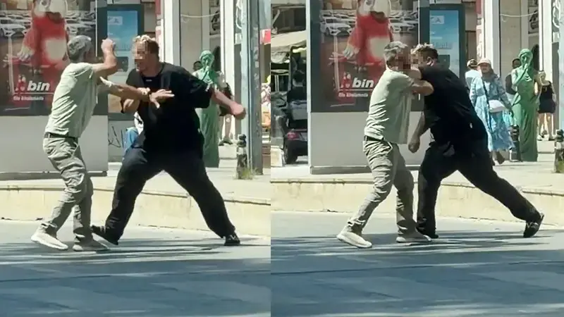 Antalya'da tarihi kapı önünde taşlı ve delici aletli kavga