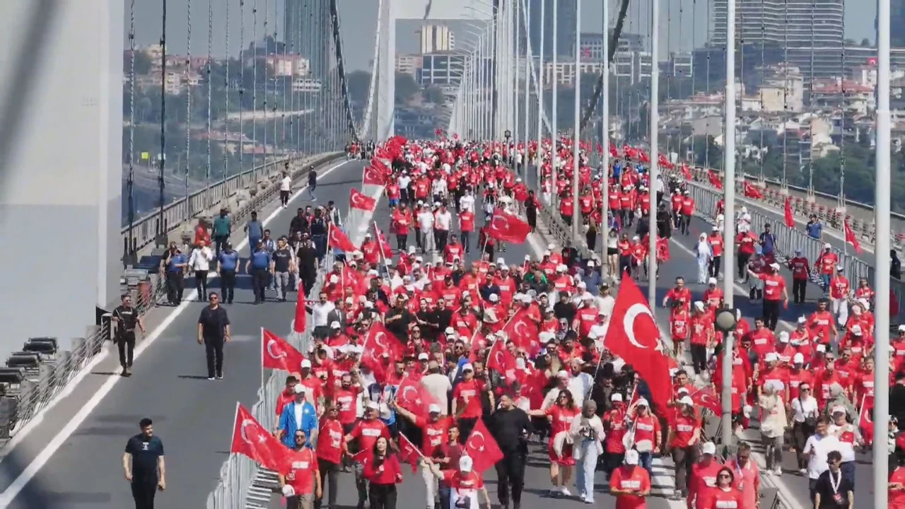 15 Temmuz Demokrasi ve Şehitleri Anma Yürüyüşü havadan görüntülendi: Unutmayacağız, unutturmayacağız