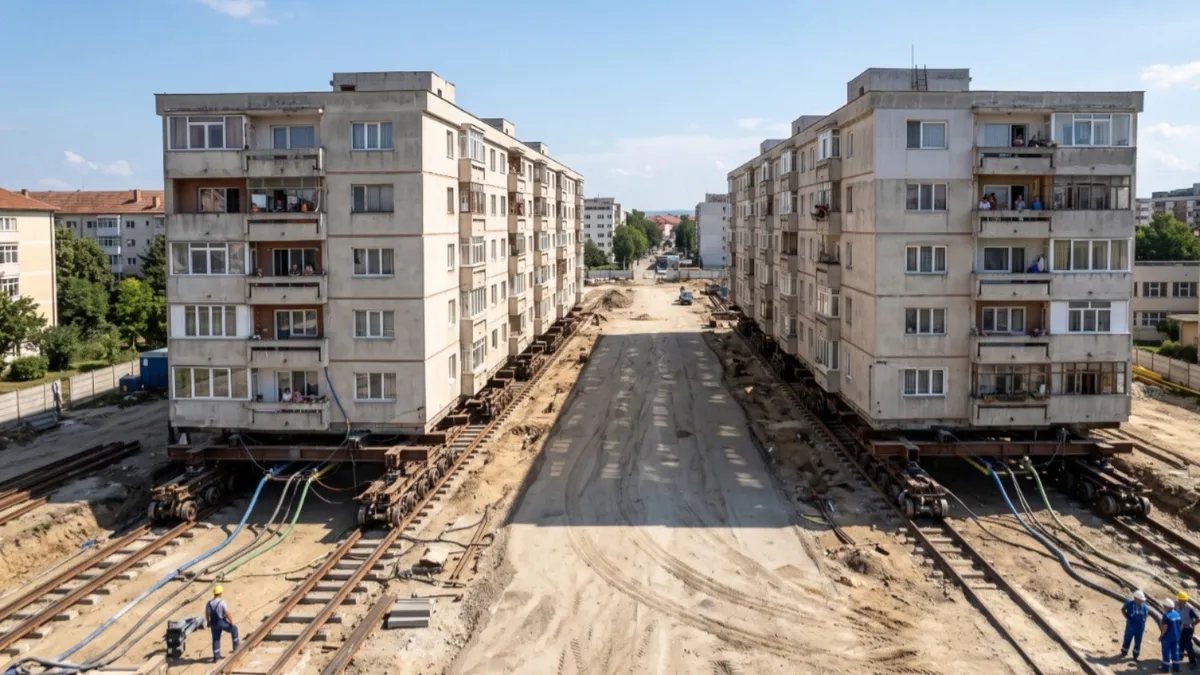 İçinde 80 aile varken binayı ikiye böldüler! Altına tekerlek takıp böyle yürüttüler...