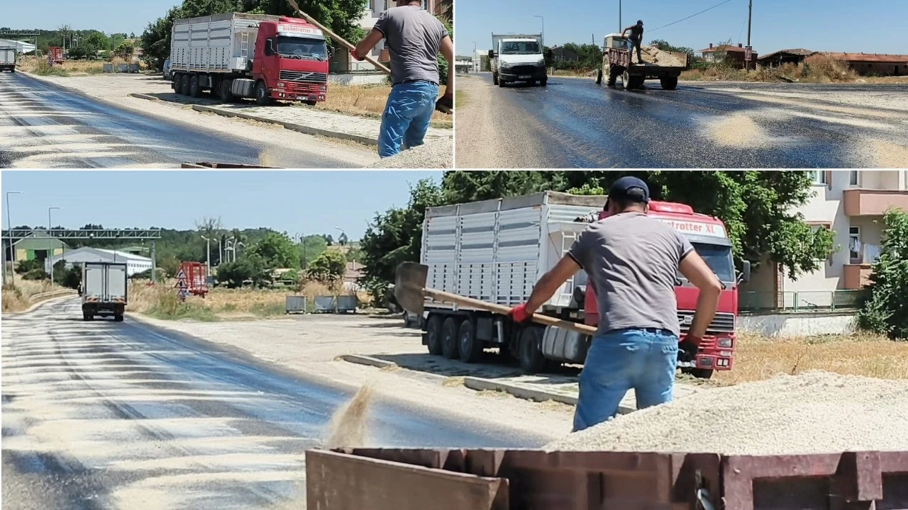 Kavurucu sıcaklar asfaltı eritti! Belediye yola kum serdi