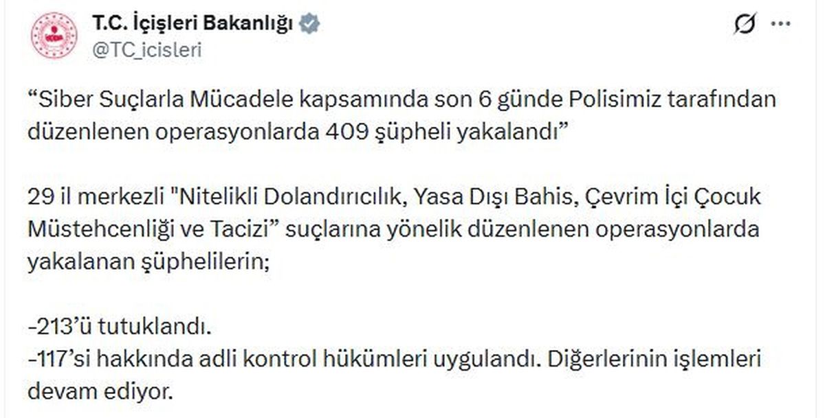 29 ilde siber suçlara yönelik operasyon; 213 tutuklama