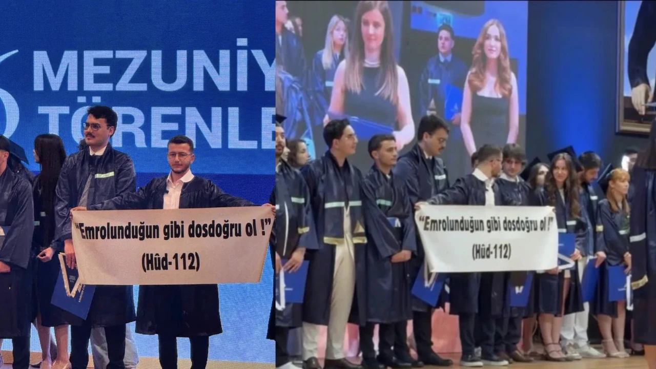 Yeditepe Üniversitesi mezuniyetinde ayet yazılı pankart krizi