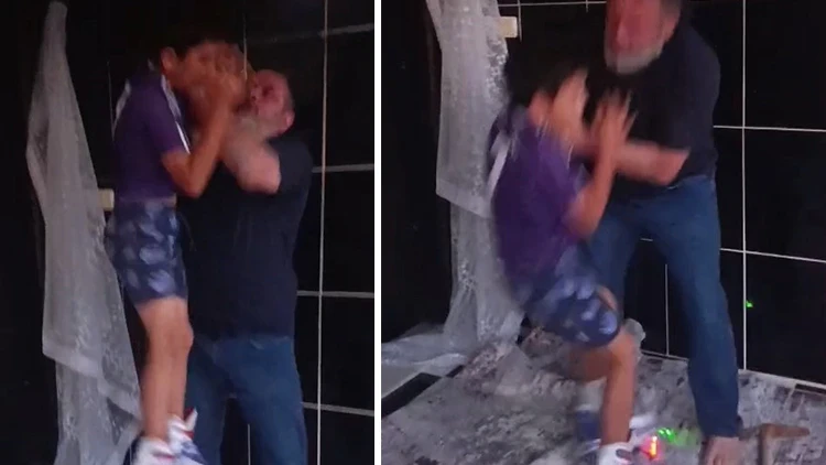 Kazmalı vicdansız kamerada: 10 yaşındaki çocuğu kaldırıp yere fırlattı