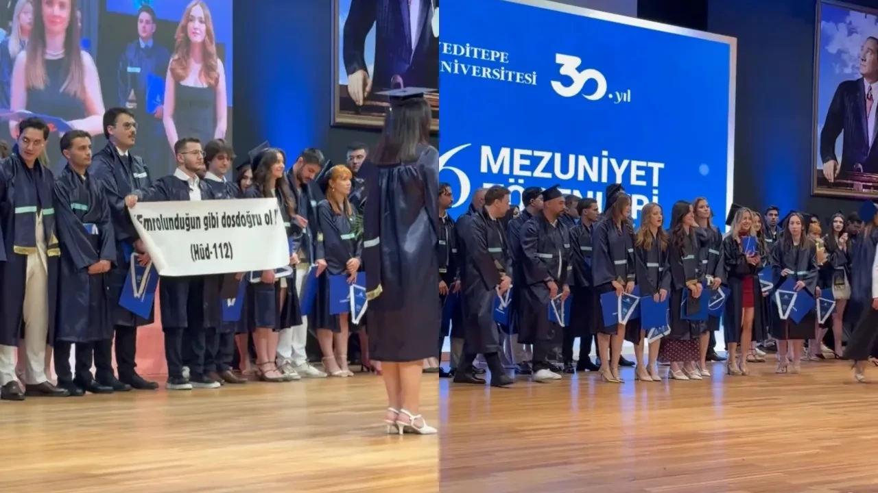Yeditepe Üniversitesi mezuniyet töreninde skandal! Ayet görünmesin diye önünü kapattılar
