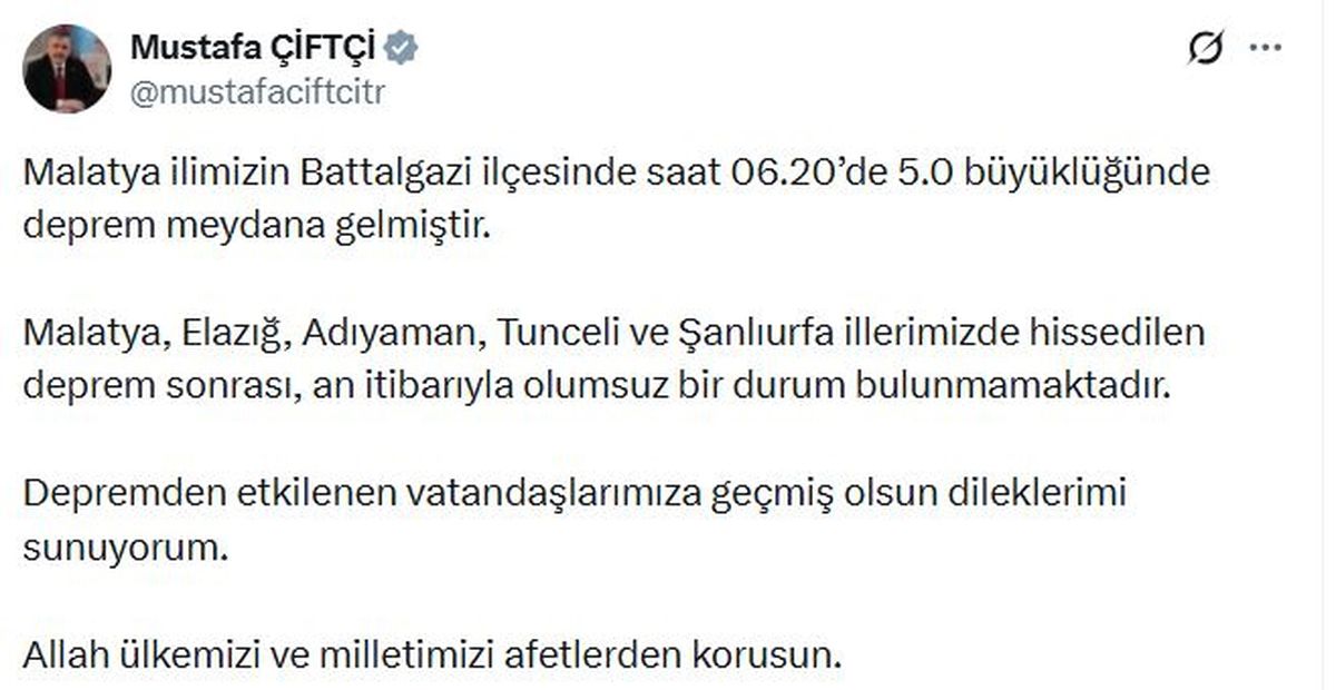 Bakan Çiftçi: Olumsuz Bir Durum Bulunmamaktadır