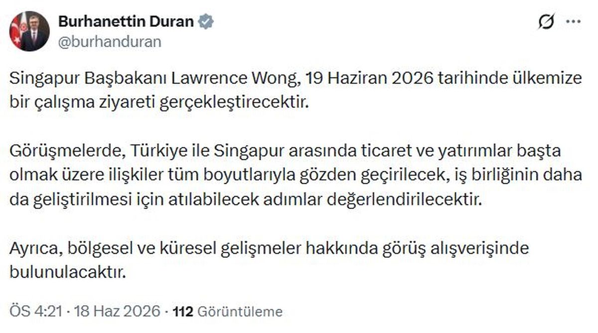 Singapur Başbakanı Wong, Türkiye'ye gelecek