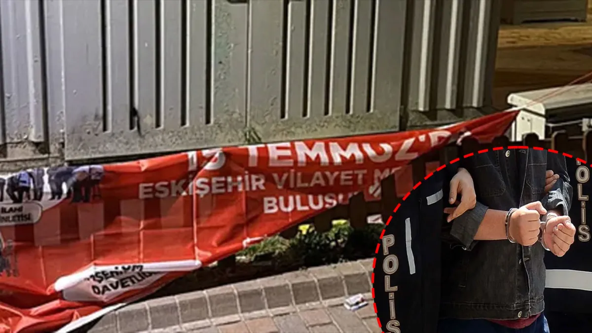Eskişehir'de 15 Temmuz afişlerini indirdiği iddiasıyla 2 zanlı yakalandı