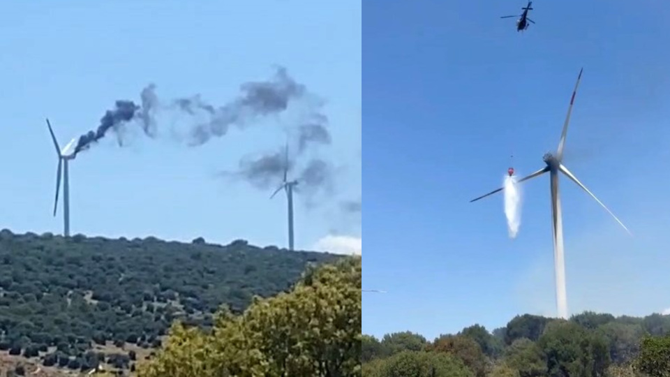 Rüzgar türbinindeki yangına helikopterle müdahale