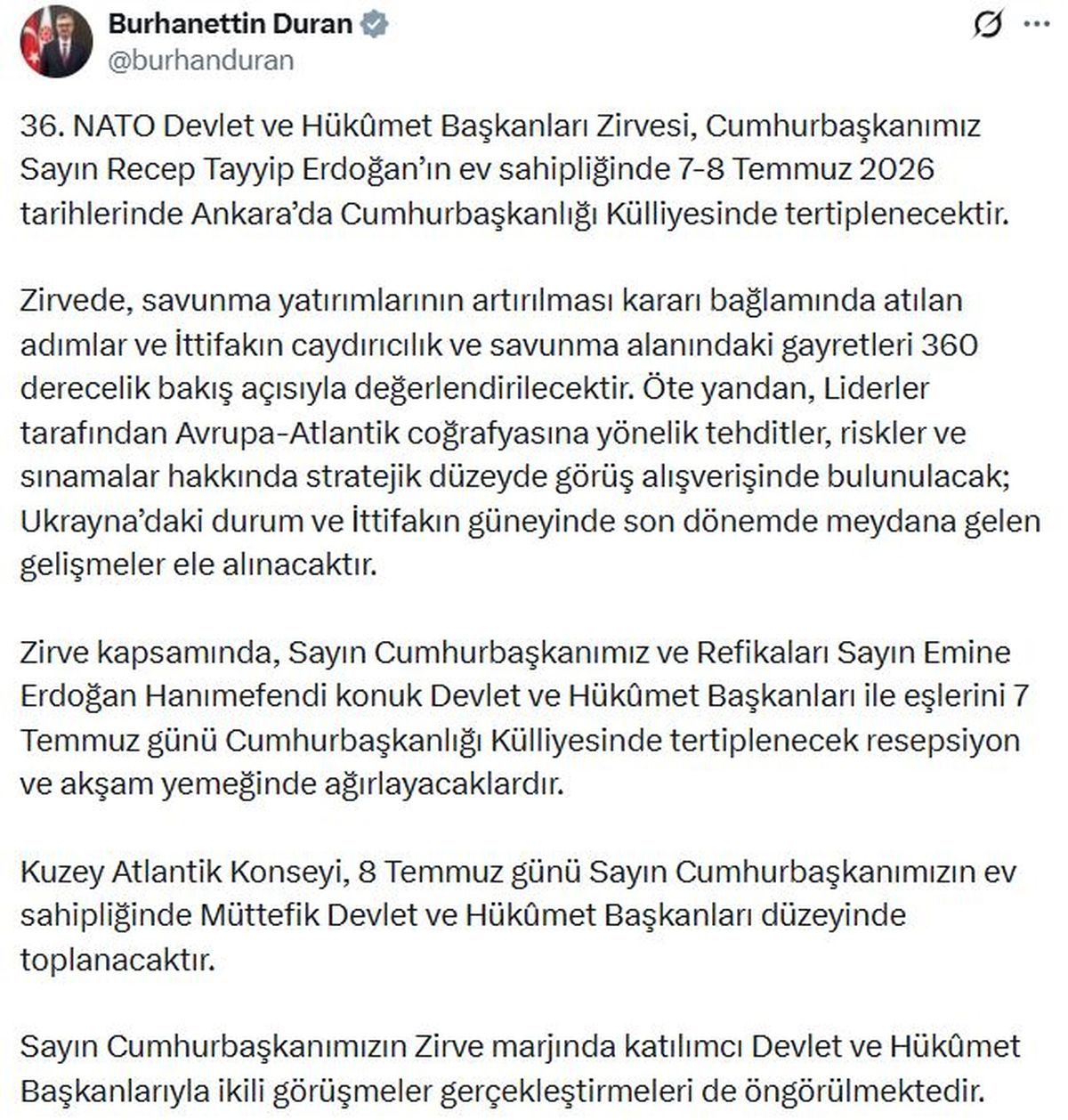 İletişim Başkanı Duran'dan NATO Zirvesi'ne ilişkin açıklama