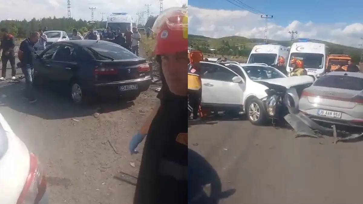 Kars'ta kara yolu savaş alanına döndü: 3 araç birbirine girdi, çok sayıda yaralı var