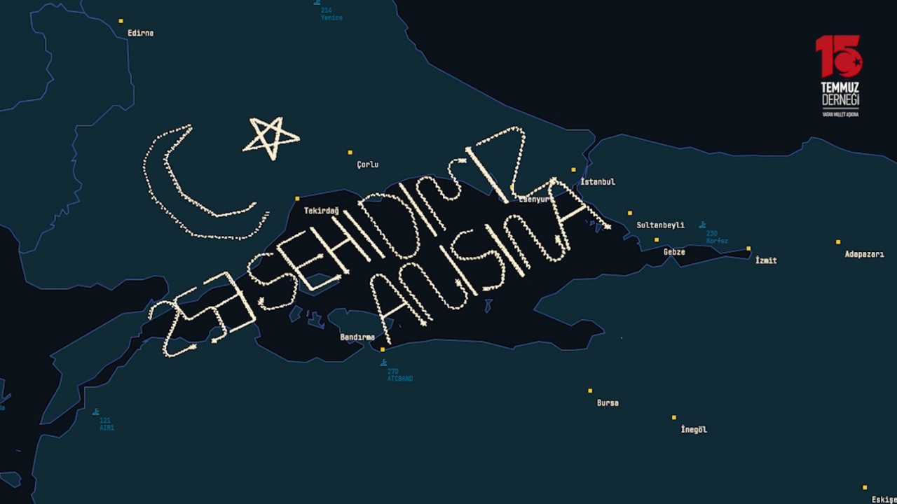15 Temmuz şehitleri anısına İHA'lardan 253 kilometrelik rotada ay-yıldızlı radar izi
