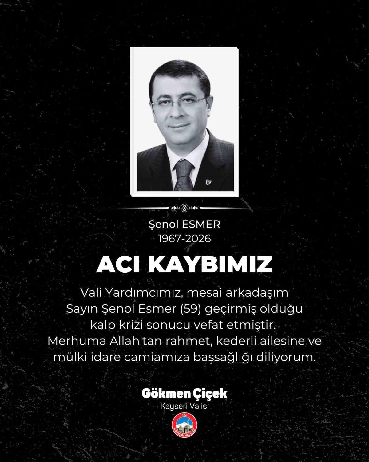 Vali Çiçek'ten Vali Yardımcısı Şenol Esmer'in ölümüyle ilgili açıklama