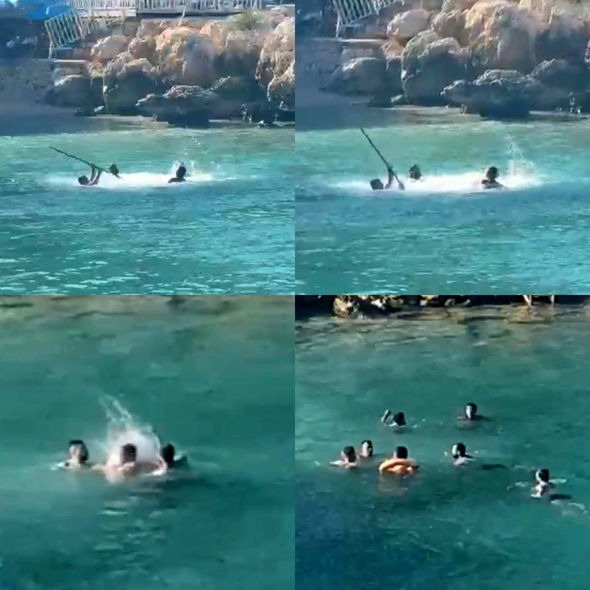 Mersin'de denizin ortasında sopalı kavga kamerada