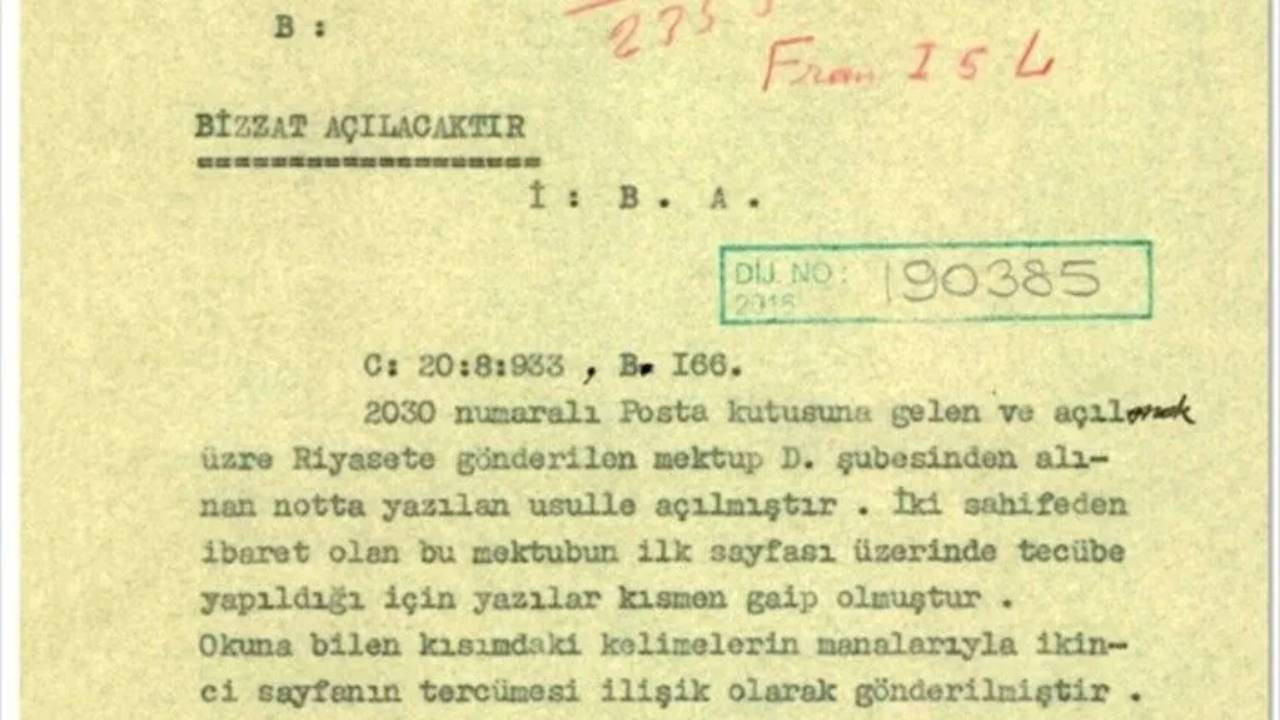 MİT'ten 1933 tarihli gizli masa deşifresi: Arşivden 'Bizzat açılacaktır' etiketli tarihi belge