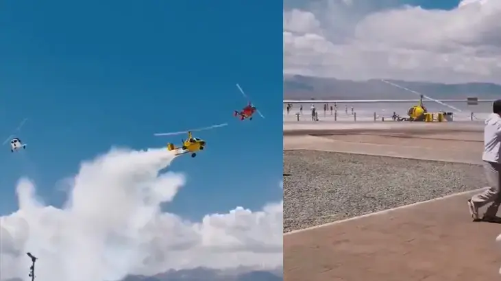 Gyrocopter turistlerin üzerine düştü! Yaralılar var: Facia anı kamerada