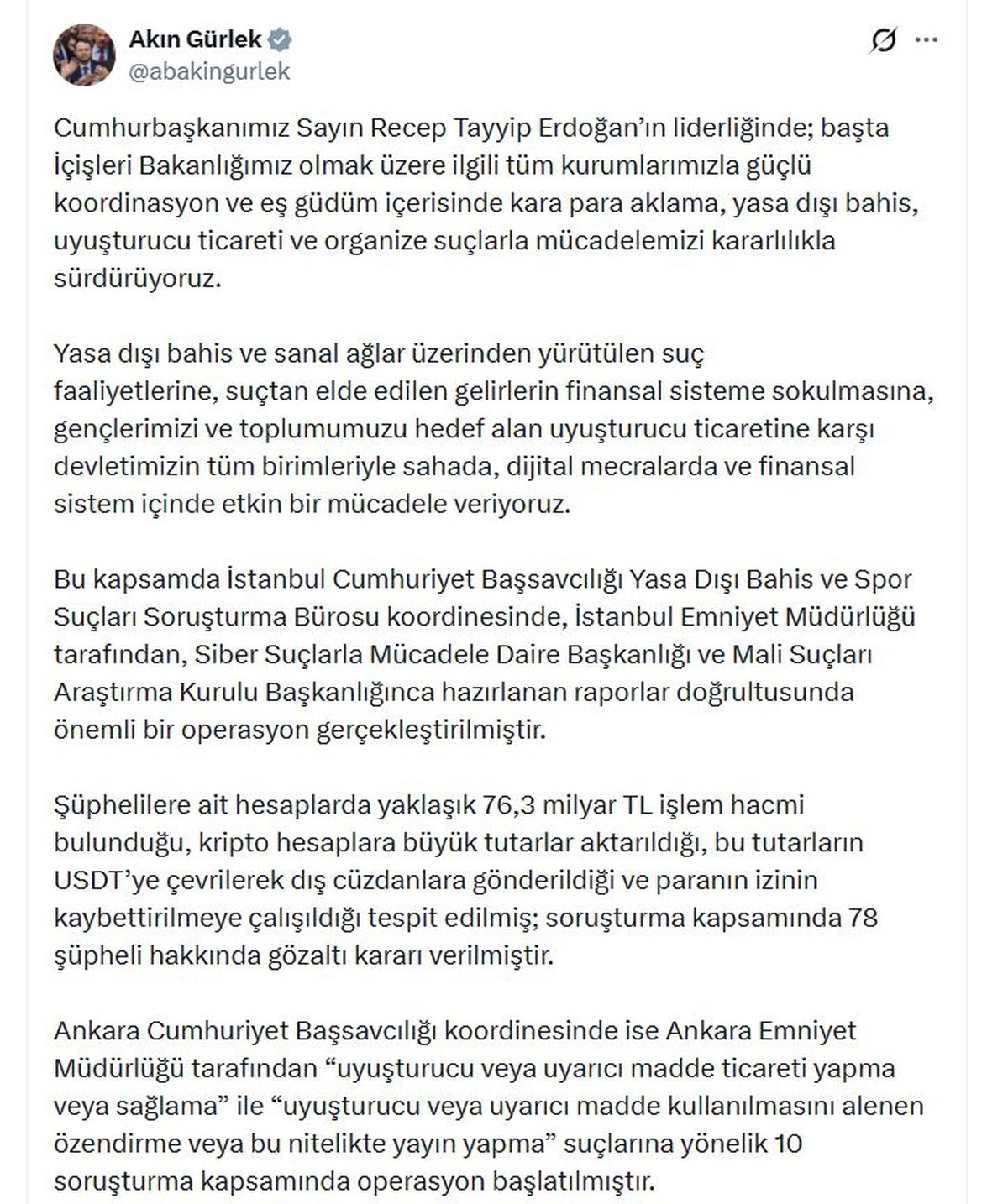 Bakan Gürlek: Suç faaliyetlerine karşı etkin bir mücadele veriyoruz