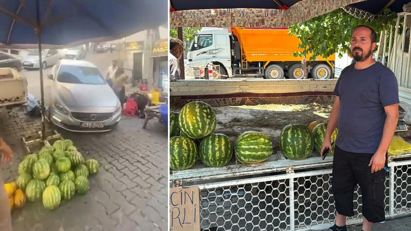 Karpuzları ezilen pazarcının sözleri dikkat çekti: Nezaketle söylese yardımcı olurdum