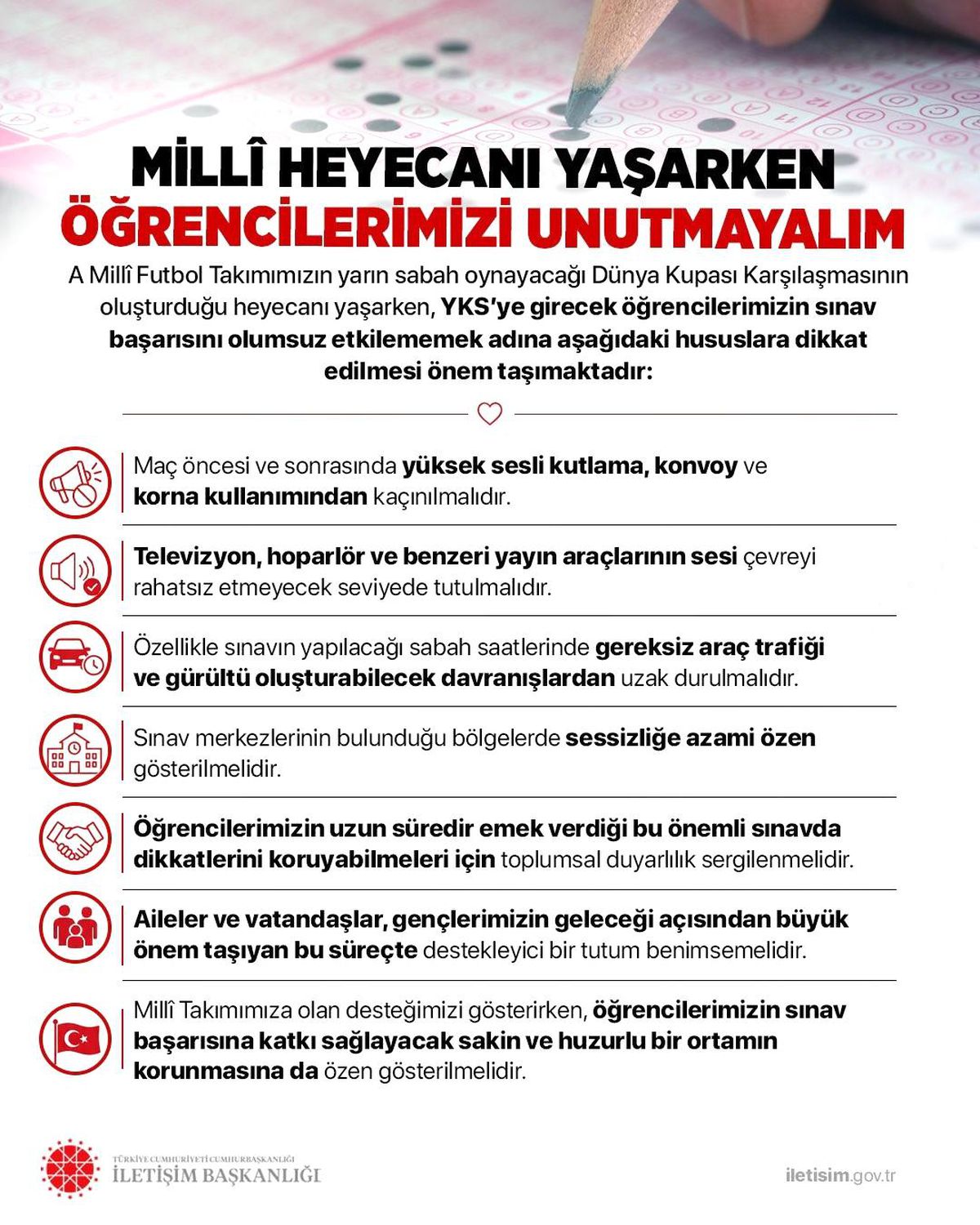 İletişim Başkanlığı'ndan YKS öncesi milli maçı uyarısı
