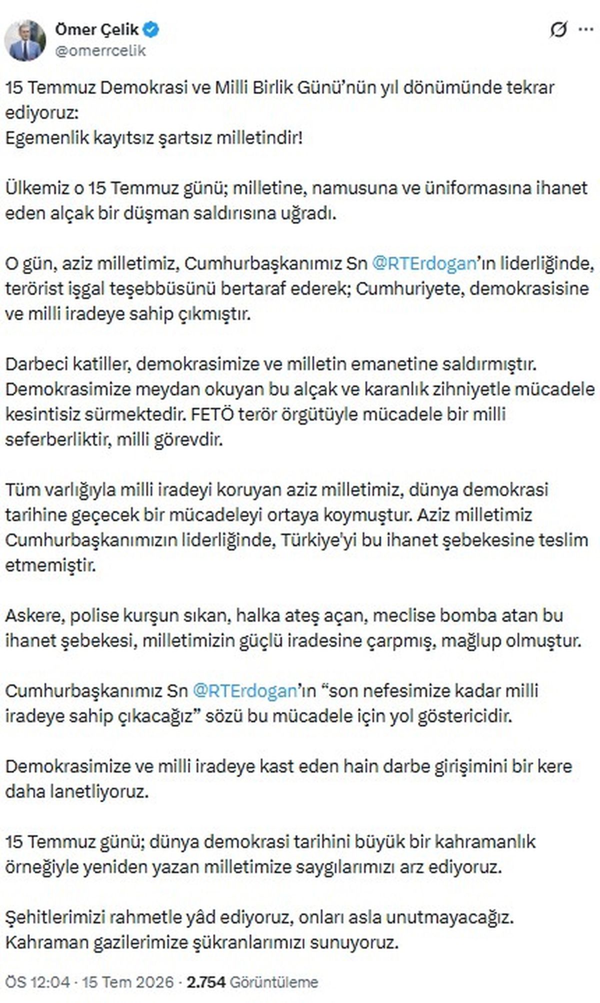 Ömer Çelik: FETÖ’yle mücadele milli seferberliktir