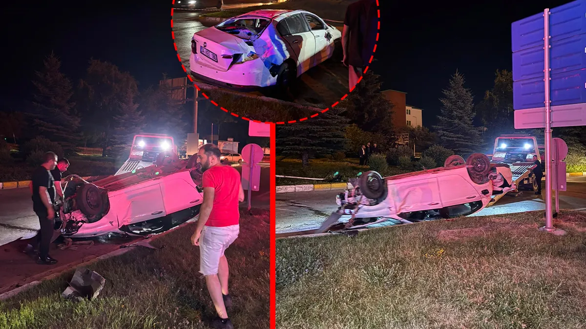 Erzurum’da feci kaza! Kontrolünü kaybederek refüje çıkan otomobil taklalar attı: Yaralılar var!