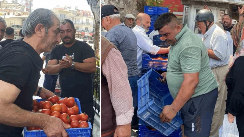 '5 lira mı? Buyurun bedava!' diyerek çağırdı: Dört ton domatesi ücretsiz dağıttı, vatandaşlar akın etti