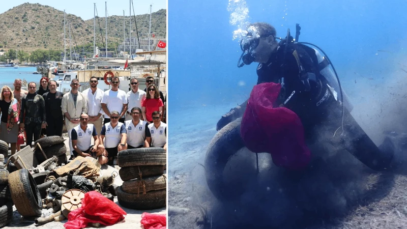 Bodrum'da dalgıçlar denizden 850 kilogram atık çıkardı