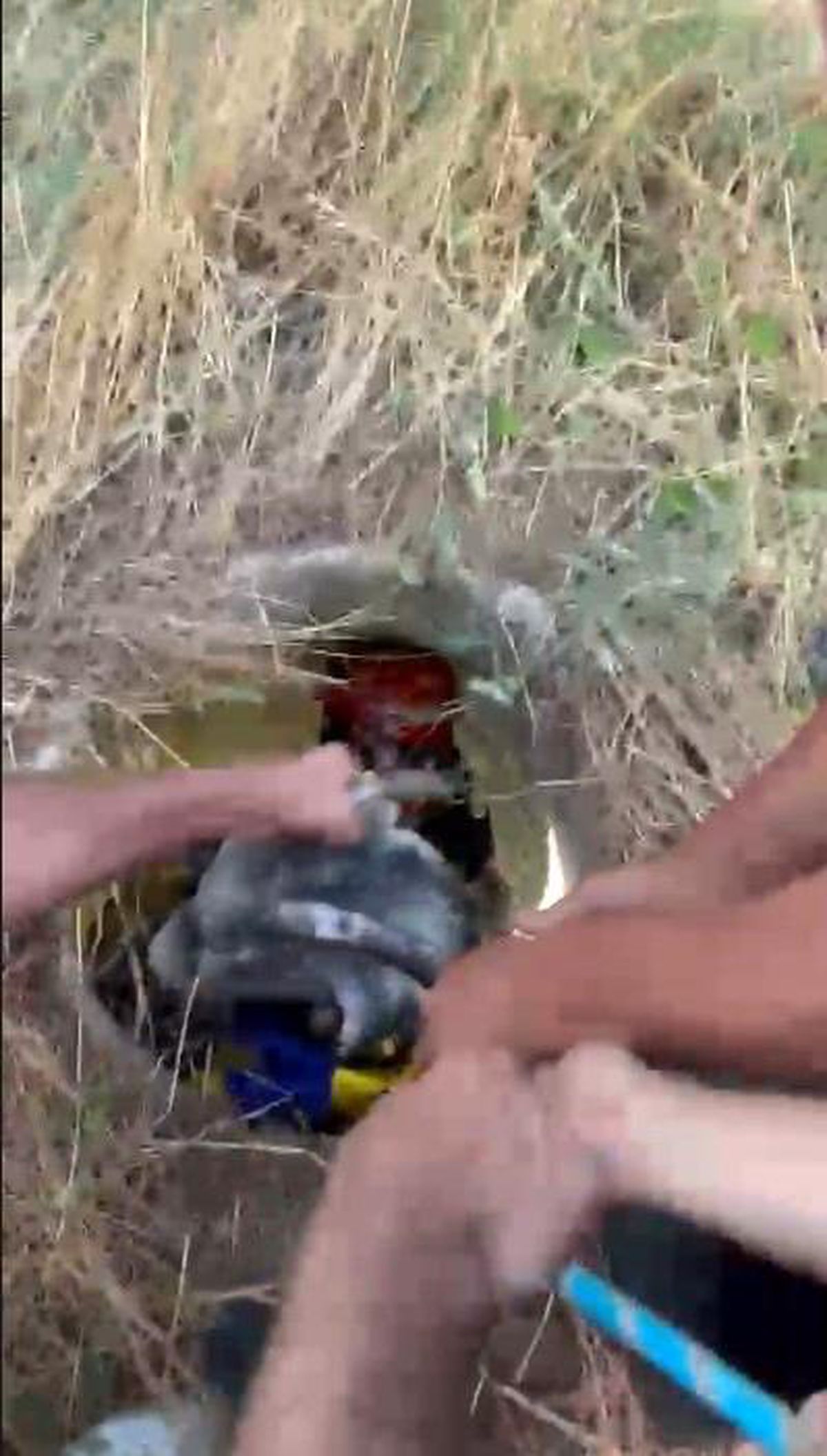 Rögara düşen keçiyi itfaiye kurtardı