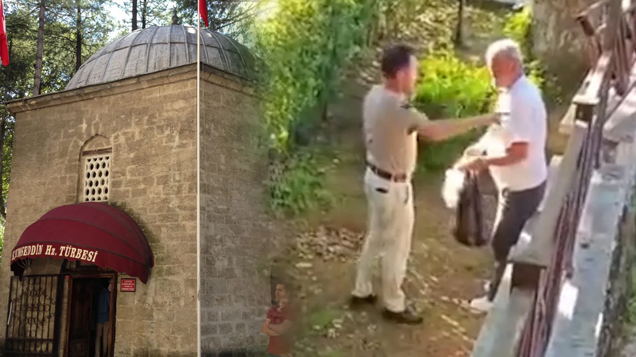 Tarihi mekanda alkol tartışması! İçki şişesini Akşemseddin Hazretleri Türbesi'nin bahçesine attı