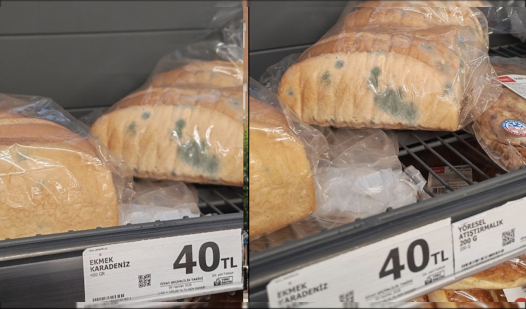 Zincir markette küflü ekmek tepkisi: Rafta etiketiyle satıldı