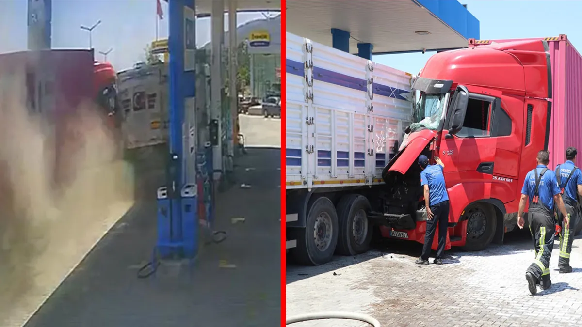 Hatay'da feci kaza! Şoförünü arı sokan TIR akaryakıt istasyonuna daldı: O anlar kamerada