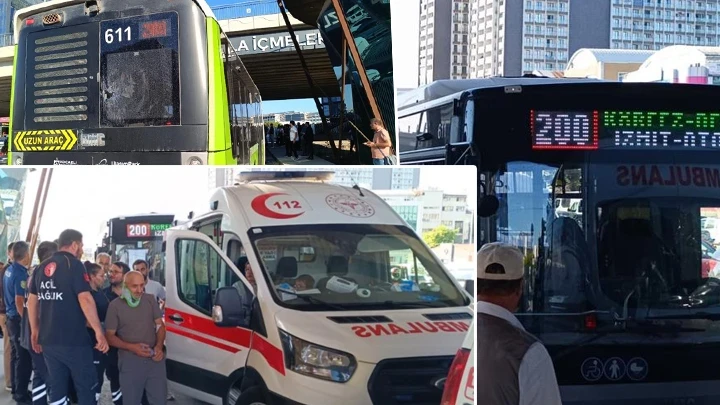 Tuzla'da panik anları! Ani fren yapan belediye otobüsüne beton pompası çarptı: Yolcular yere savruldu