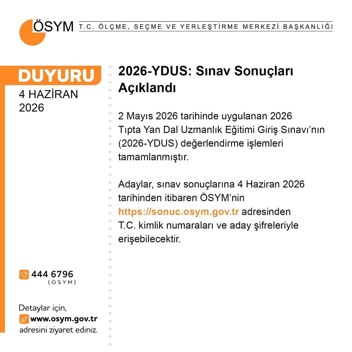 YDUS sonuçları açıklandı