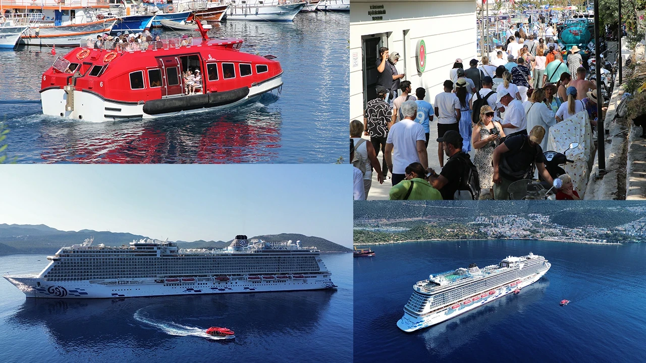 Kaş Körfezi'nde sıra dışı hareketlilik: 335 metrelik dev gemi ilçeye adeta turist yağdırdı