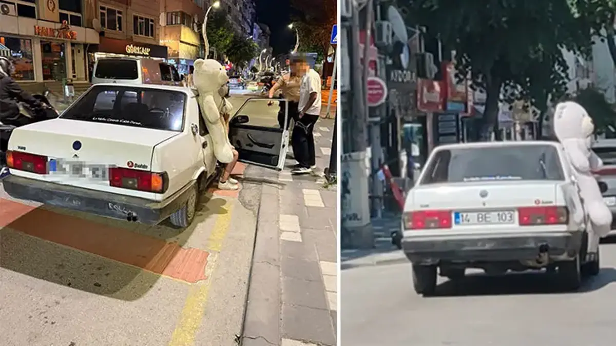 Pelüş ayı ile turlayan ehliyetsiz sürücüye ceza
