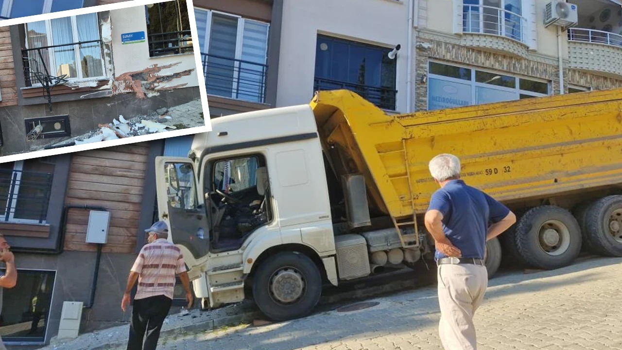 Tekirdağ'da korkutan kaza: Freni boşalan dev kamyon eve çarparak durabildi