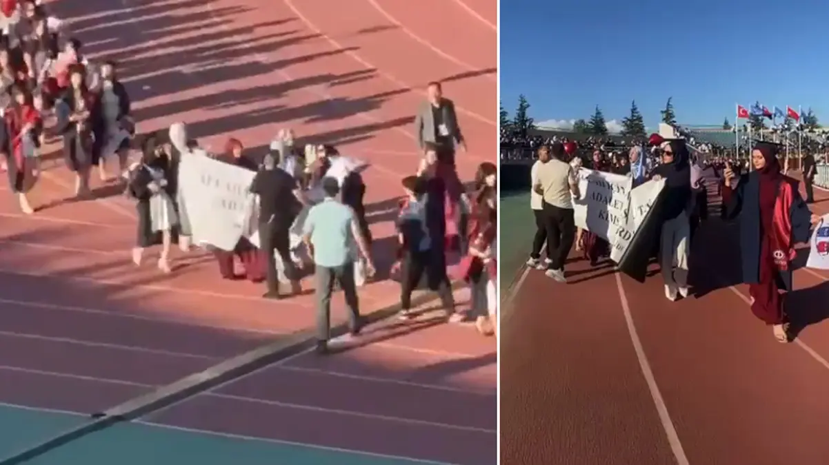 Bir mezuniyet töreninde daha skandal! Ayet yazılı pankarta müdahale