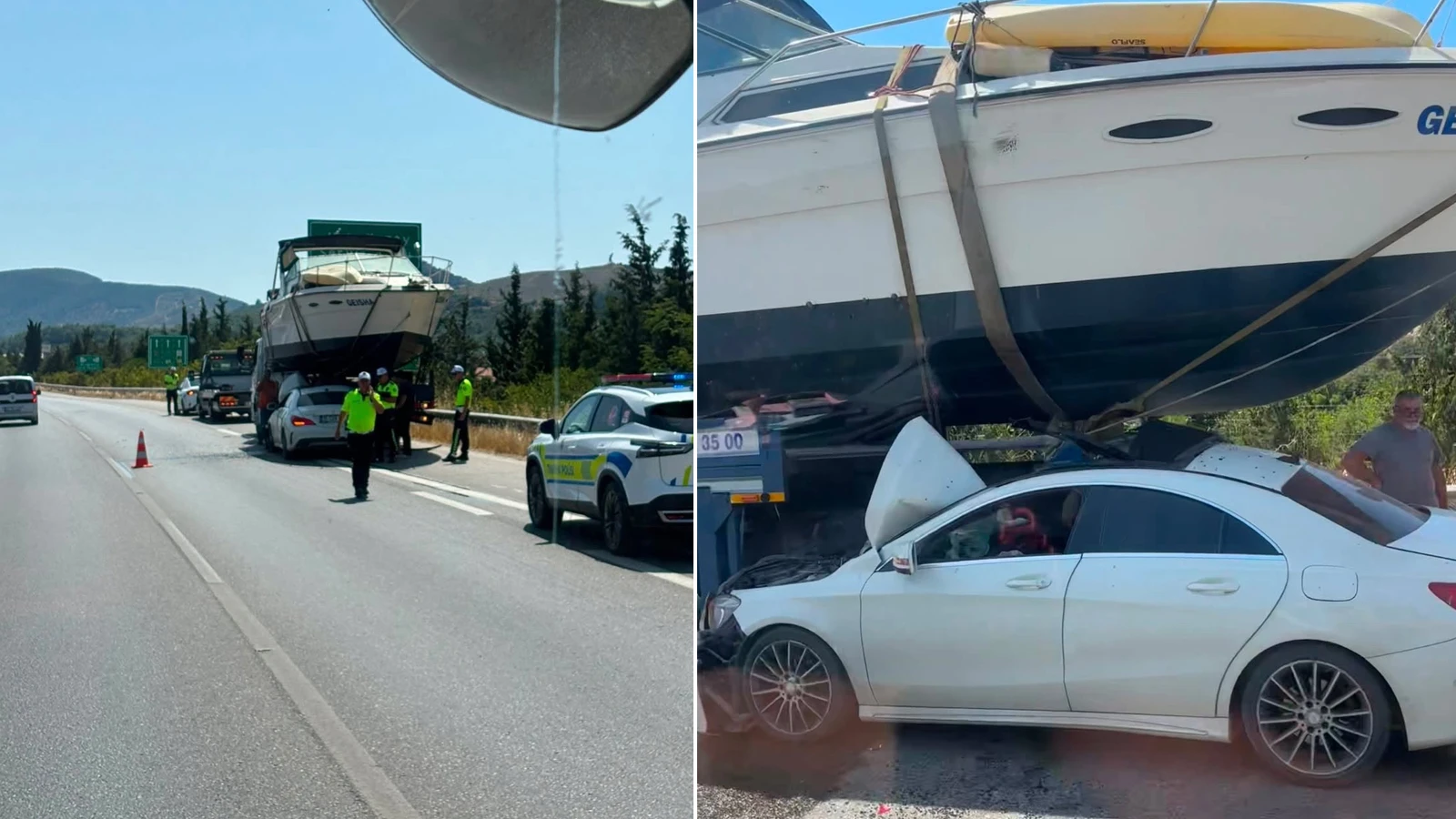 İzmir’de ilginç kaza: Otomobil tekneyle çarpıştı